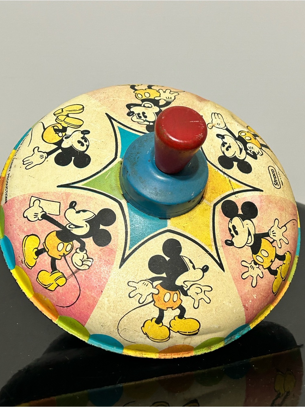 Disney Mickey Mouse Colorful Metal Spinning Top - Vintage 1978